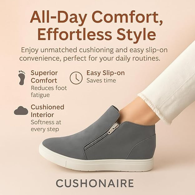 CUSHIONAIRE Women's Hart Hidden Wedge Sneaker Grey Size 6M Brand New!