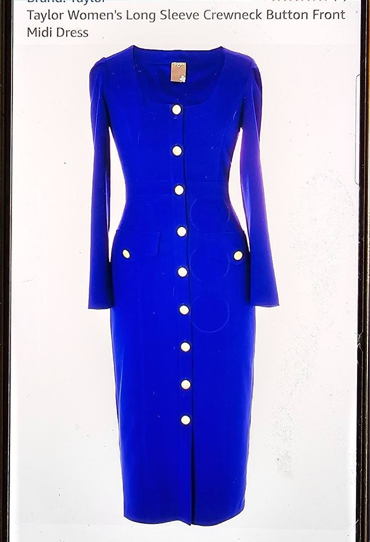 Taylor Women's Long Sleeve Crewneck Button Front Midi Dress