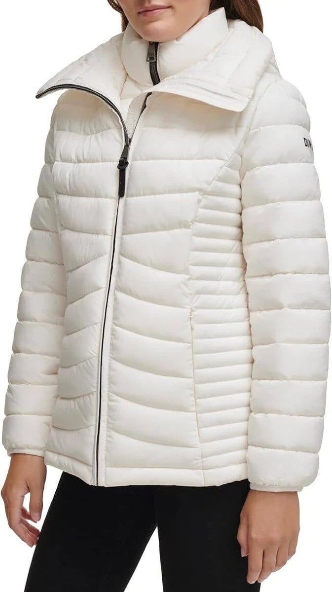 DKNY Women's Bibbed Packable Puffer Coat Pearl Size XL