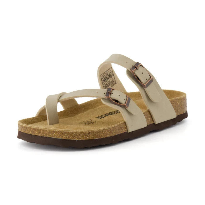 CUSHIONAIRE Luna Cork Footbed Sandal Stone Vegan Suede Size 6M Brand New!!