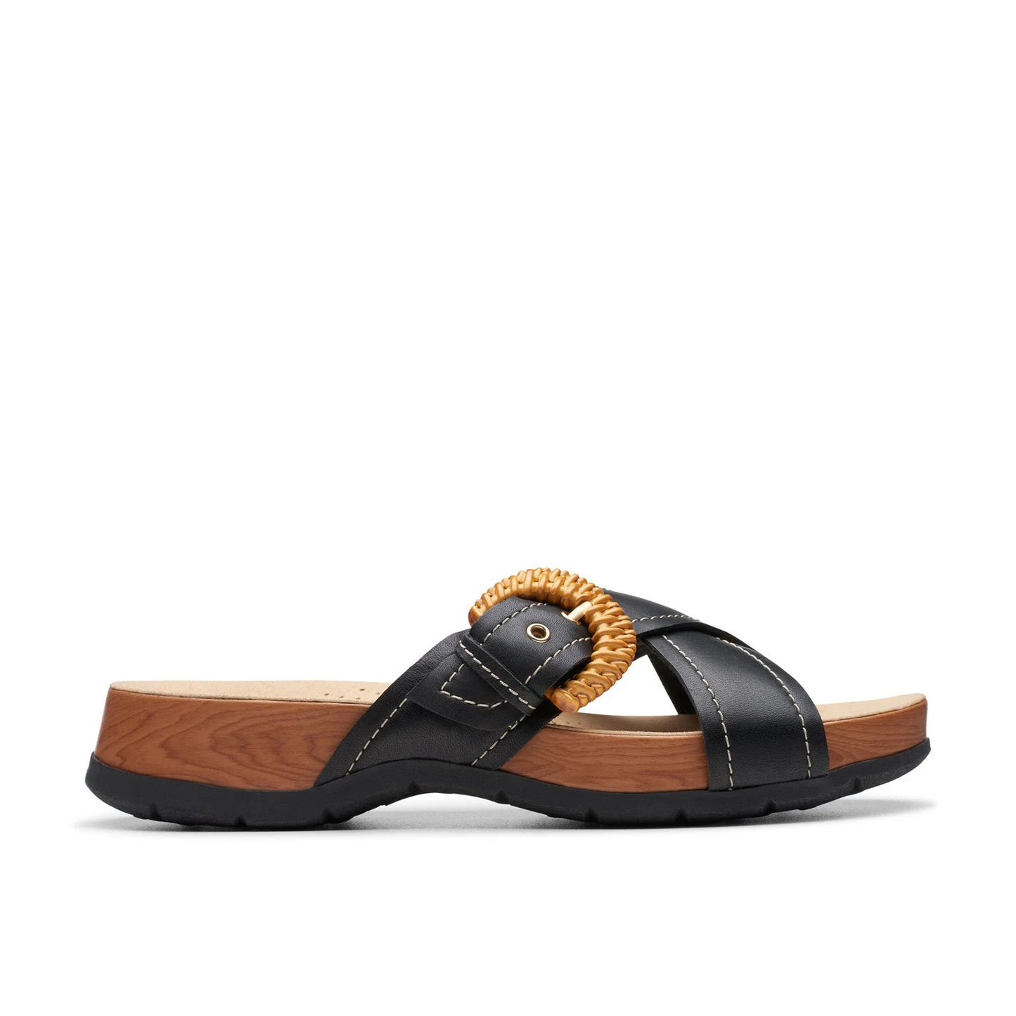 Clarks Collection Women's Reileigh Bay Sandal Black Leather Size 8.5W Brand New!