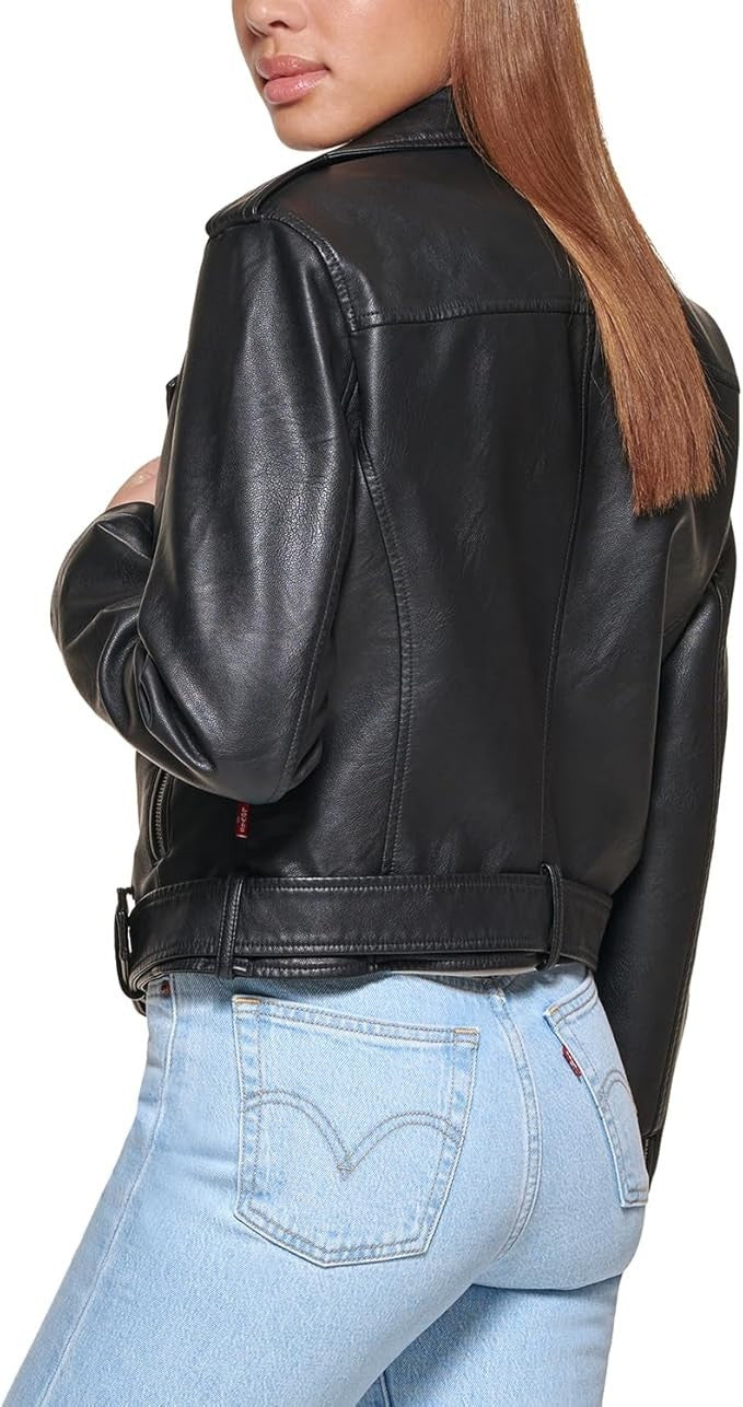 Levi's Women Faux Leather Belted Motorcycle Jacket Size Small Brand New!