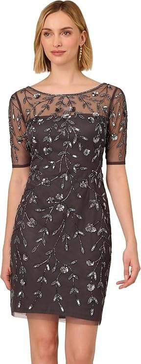 Adrianna Papell Women's Beaded Floral Short Dress