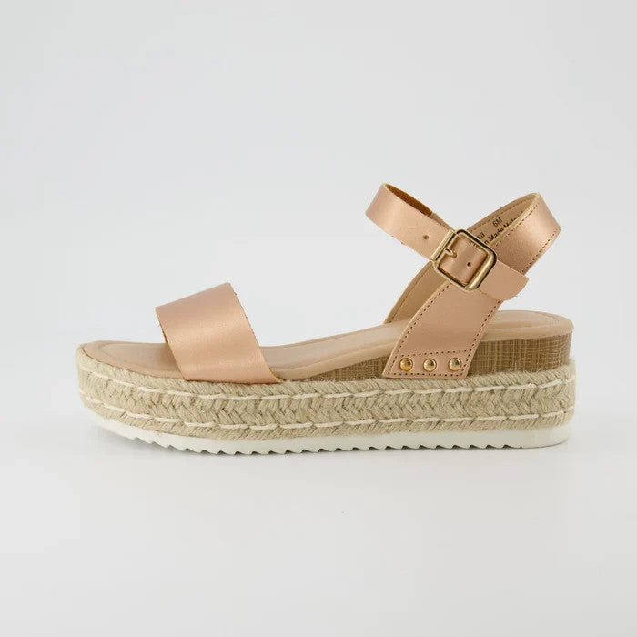 CUSHIONAIRE Melissa Platform Wedge Sandal Rose Gold Size 8.5M Brand New!