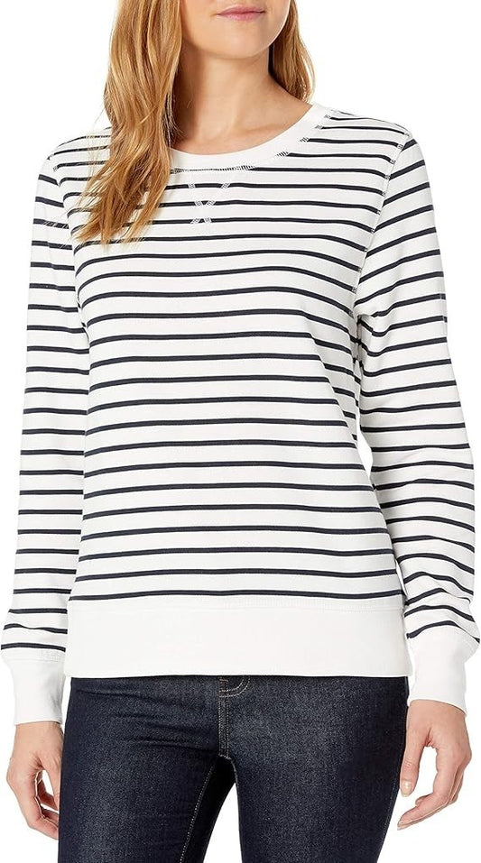 Amazon Essentials Women's Fleece Crewneck Sweatshirt Navy/White Size XS NWT