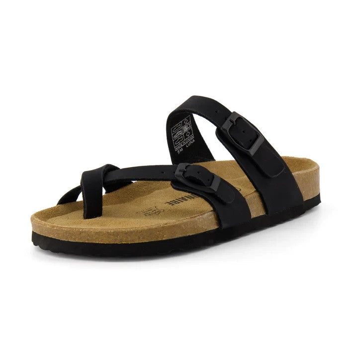CUSHIONAIRE Luna Cork Footbed Sandal Black Size 6W Brand New!!