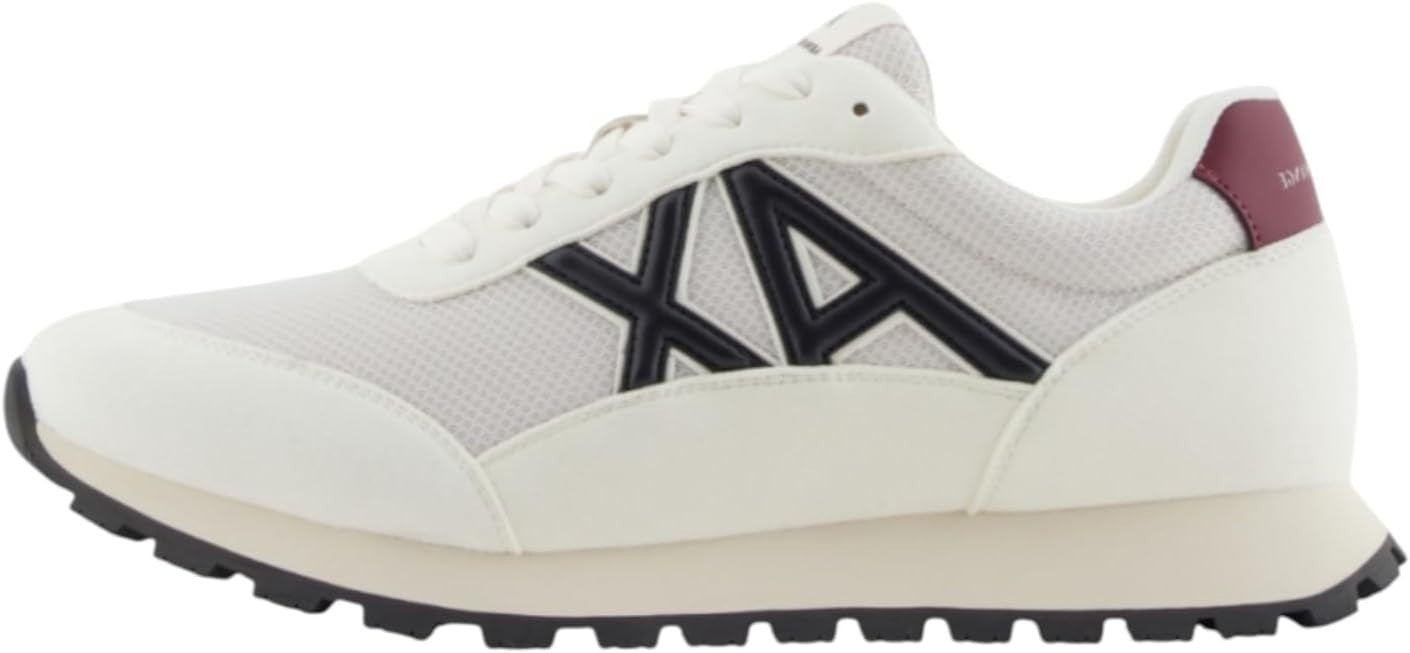 Armani Exchange Men's Drop Sneaker, Off WhiteDeep Navy, 11