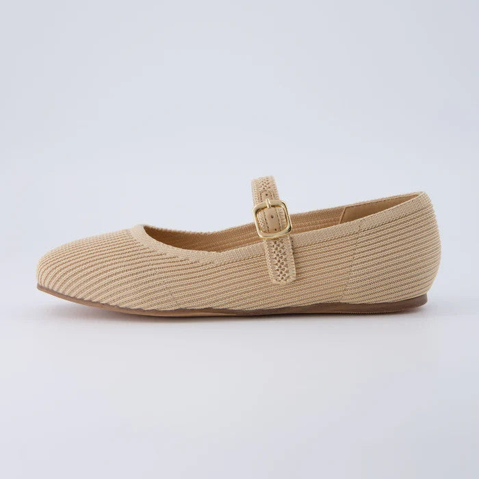 CUSHIONAIRE Women's Petal Mary Jane Knit Flat Beige Size 11M