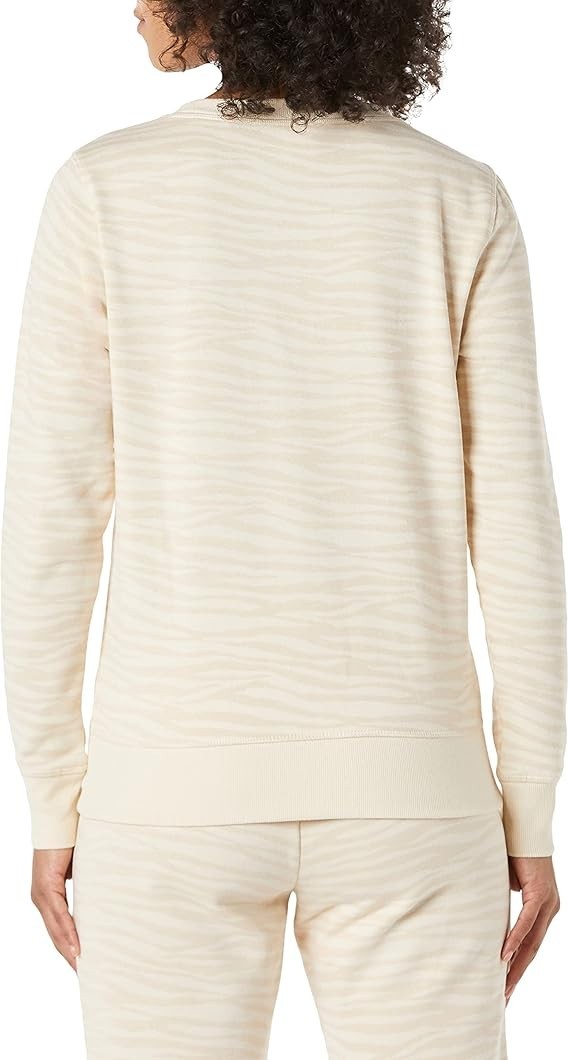 Amazon Essential Women's Fleece Crewneck Sweatshirt Beige Zebra Strip Size M NWT