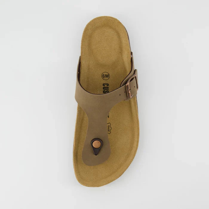 CUSHIONAIRE Leah Cork Footbed Thong Sandal Brown Size 8.5M