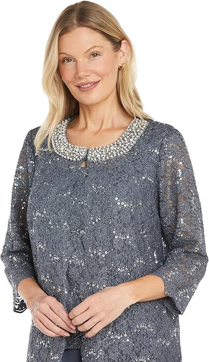 R&M Richards Women's Elegant 3-Piece Pant Set W ¾ Sleeves Scalloped