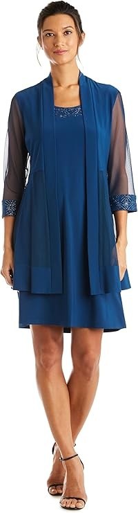 R&M Richards Women's Petite Glitter Trim Jacket Dress 2-Piece Knee New with tags