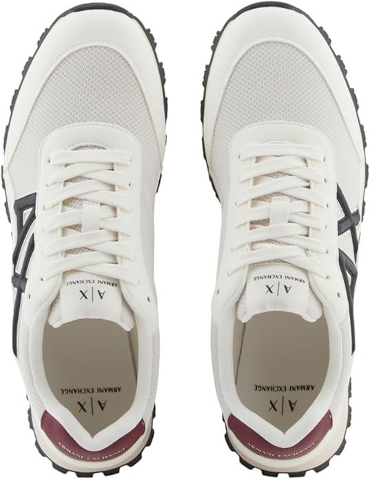 Armani Exchange Men's Drop Sneaker, Off WhiteDeep Navy, 11
