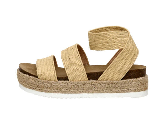 CUSHIONAIRE Mandy Wedge Stretch Platform Sandal Raffia Size 8.5M Brand New!