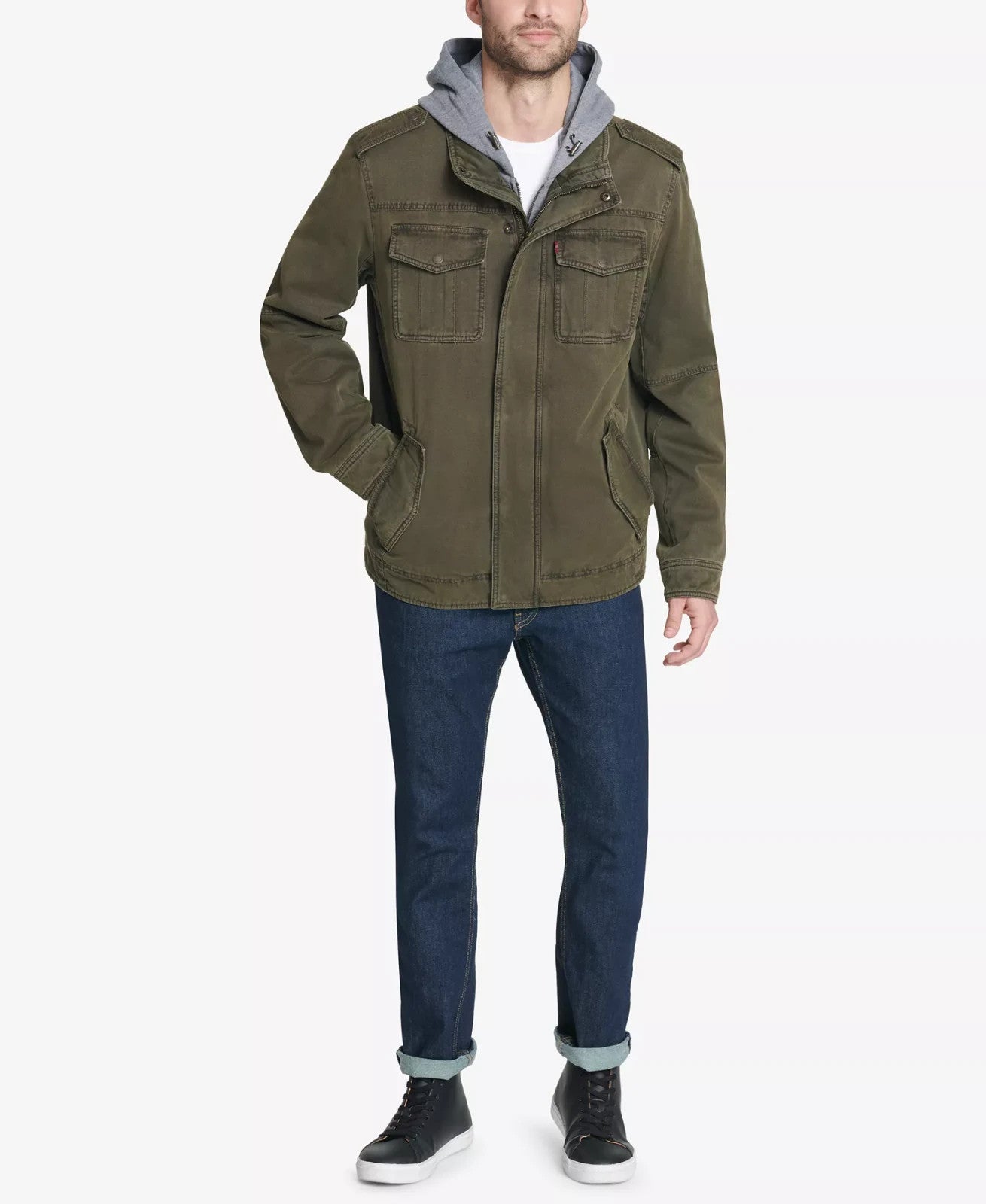 Levi's Men’s Sherpa Lined Two Pocket Hooded Trucker Jacket Olive Small NWT!
