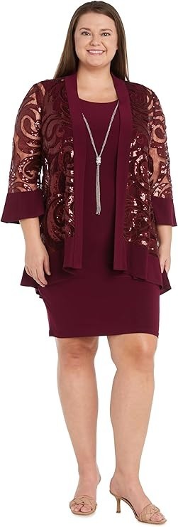 R&M Richards Women's Elegant 2-Piece Sequin Lace Jacket & Tank Sheath Dress New