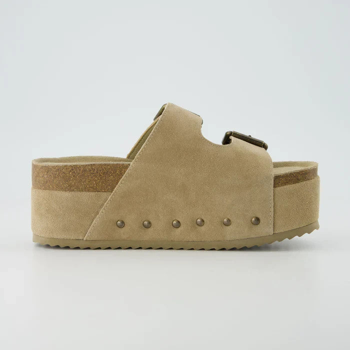 CUSHIONAIRE Women's Guru Platform Sandal Khaki Size 8.5M Brand New!