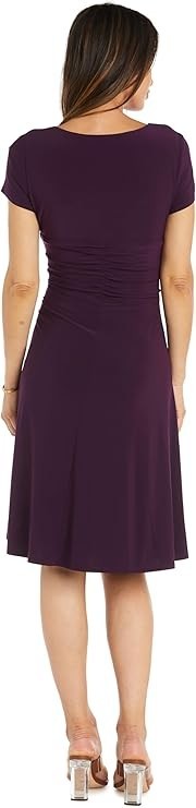 R&M Richards Women's V-Neck Short Sleeve Fit-and-Flare Dress