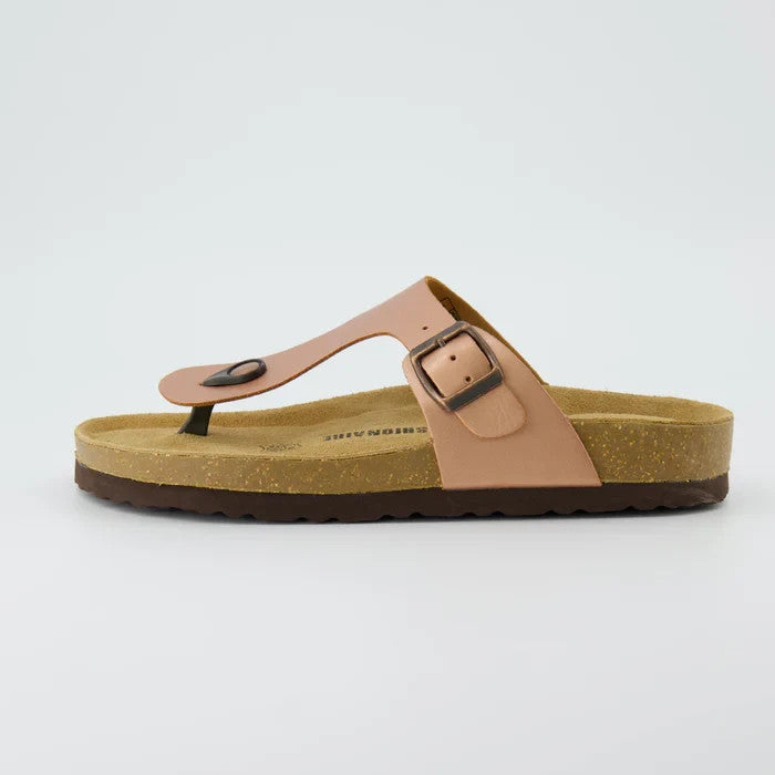 CUSHIONAIRE Leah Cork Footbed Thong Sandal Rose Gold Size 8.5M