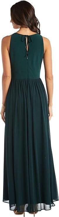 R&M Richards Women's Halter Maxi Dress With Rhinestone Waist & Flowing