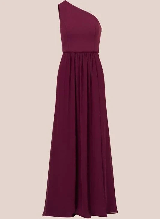 Adrianna Papell Women's One Shoulder Chiffon Gown Pleated skirt 12 New with Tags