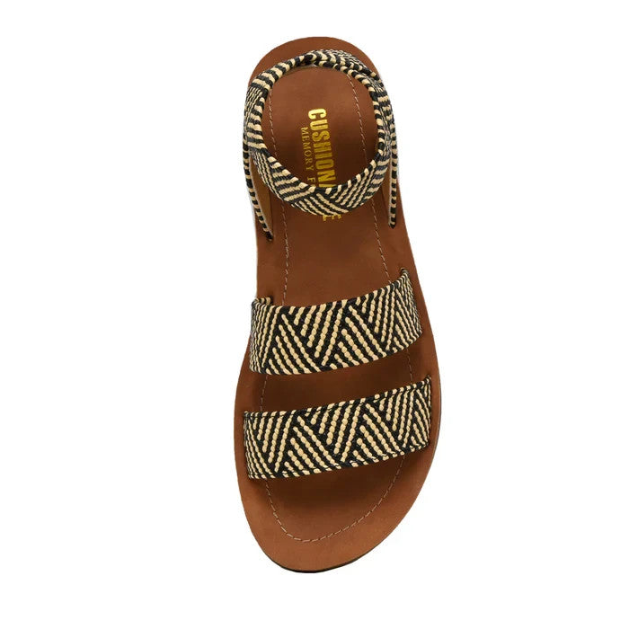CUSHIONAIRE Indego Two Band Stretch Black Raffia Gore Sandal Size 8.5M Brand New