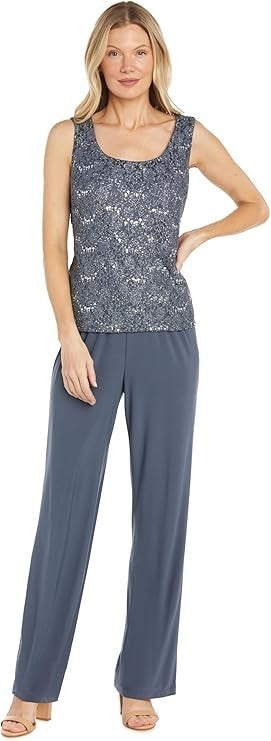 R&M Richards Women's Elegant 3-Piece Pant Set W ¾ Sleeves Scalloped