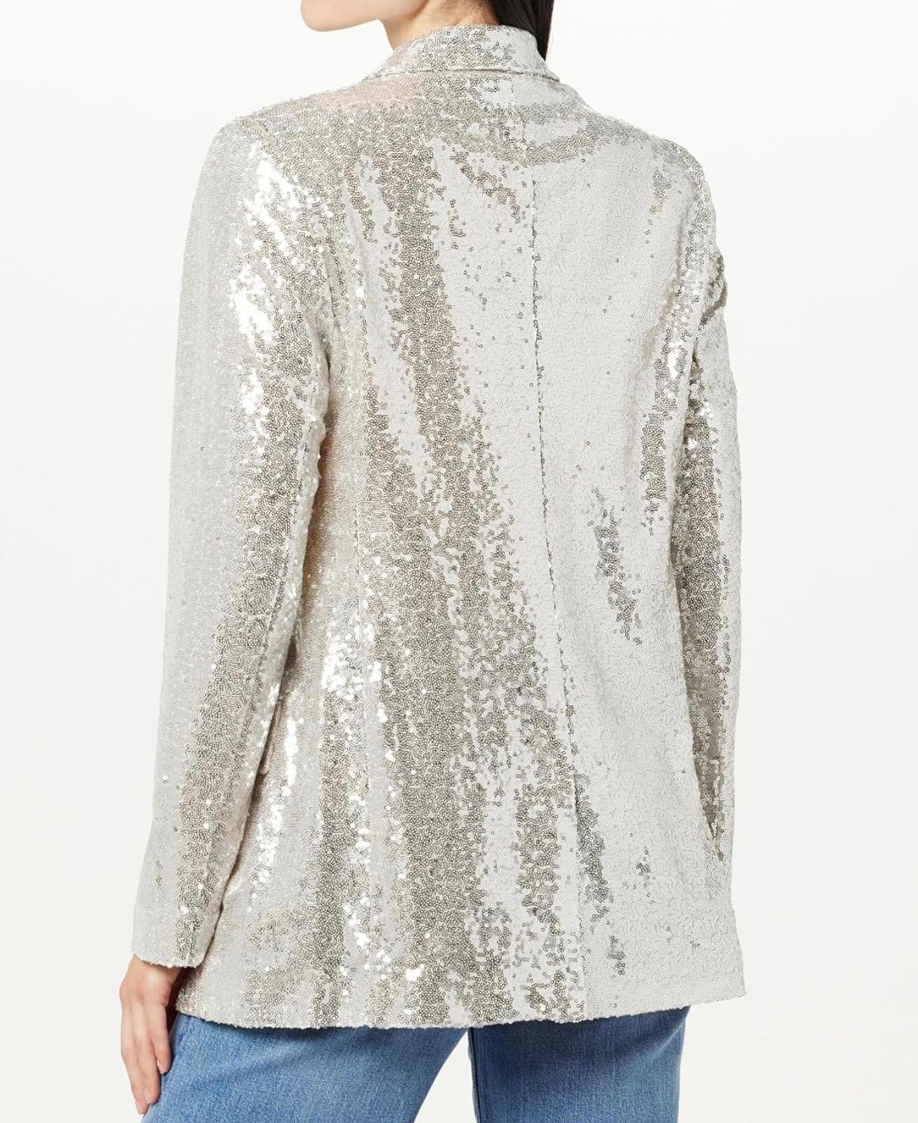 The Drop Women's Blake Long Blazer Silver Sequina Size 4XL Brand New!