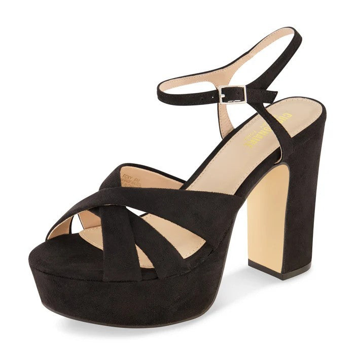 CUSHIONAIRE Women's Foxy Platform Dress Heel Black Vegan Suede Size 9M Brand New