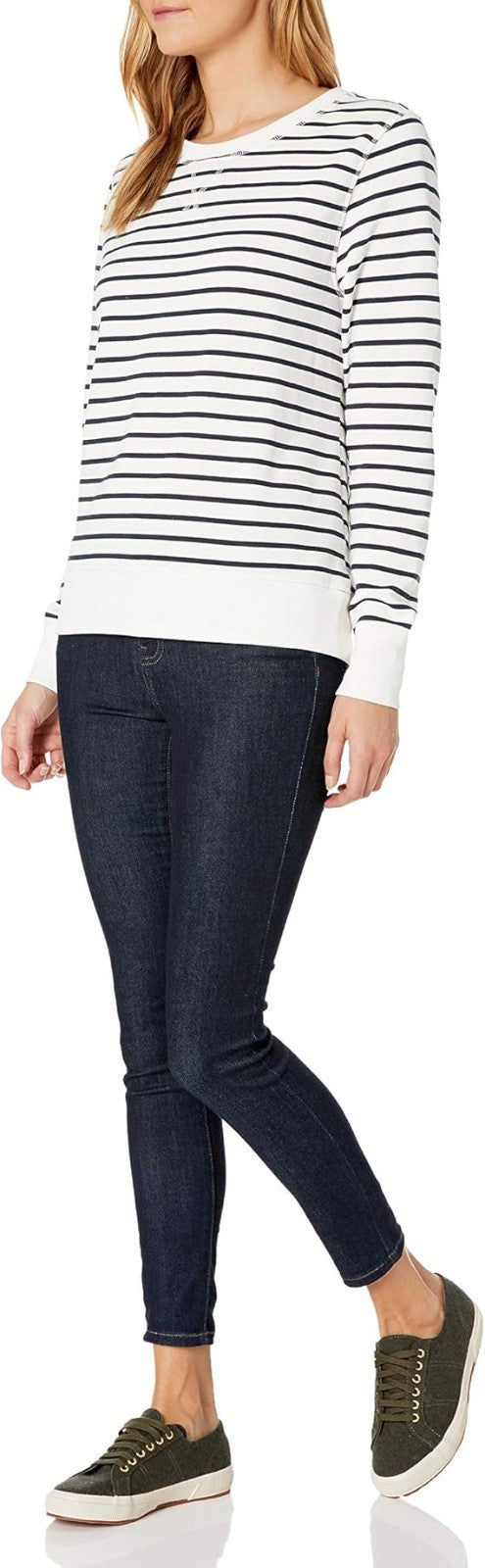 Amazon Essentials Women's Fleece Crewneck Sweatshirt Navy/White Size XS NWT