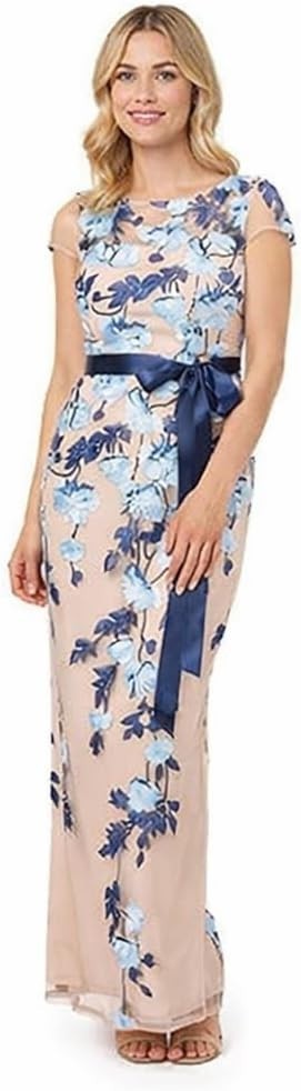 Adrianna Papell Women's Cascading Floral Column Gown Floor Length Elegant