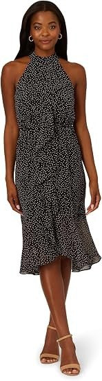 Adrianna Papell Women's Shirred Dot Chiffon Midi Dress, 16 New with Tags!
