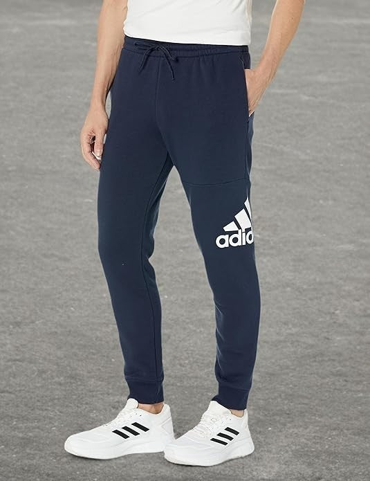 adidas Mens Essentials Fleece Tapered Cuffed Big Logo Pants