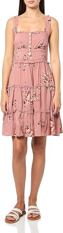 Lucky Brand Tiered Ruffle Corset MINI Dress Pink Floral