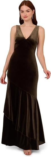 Adrianna Papell Women's Velvet Flounce Hem Gown 12 New with Tags!