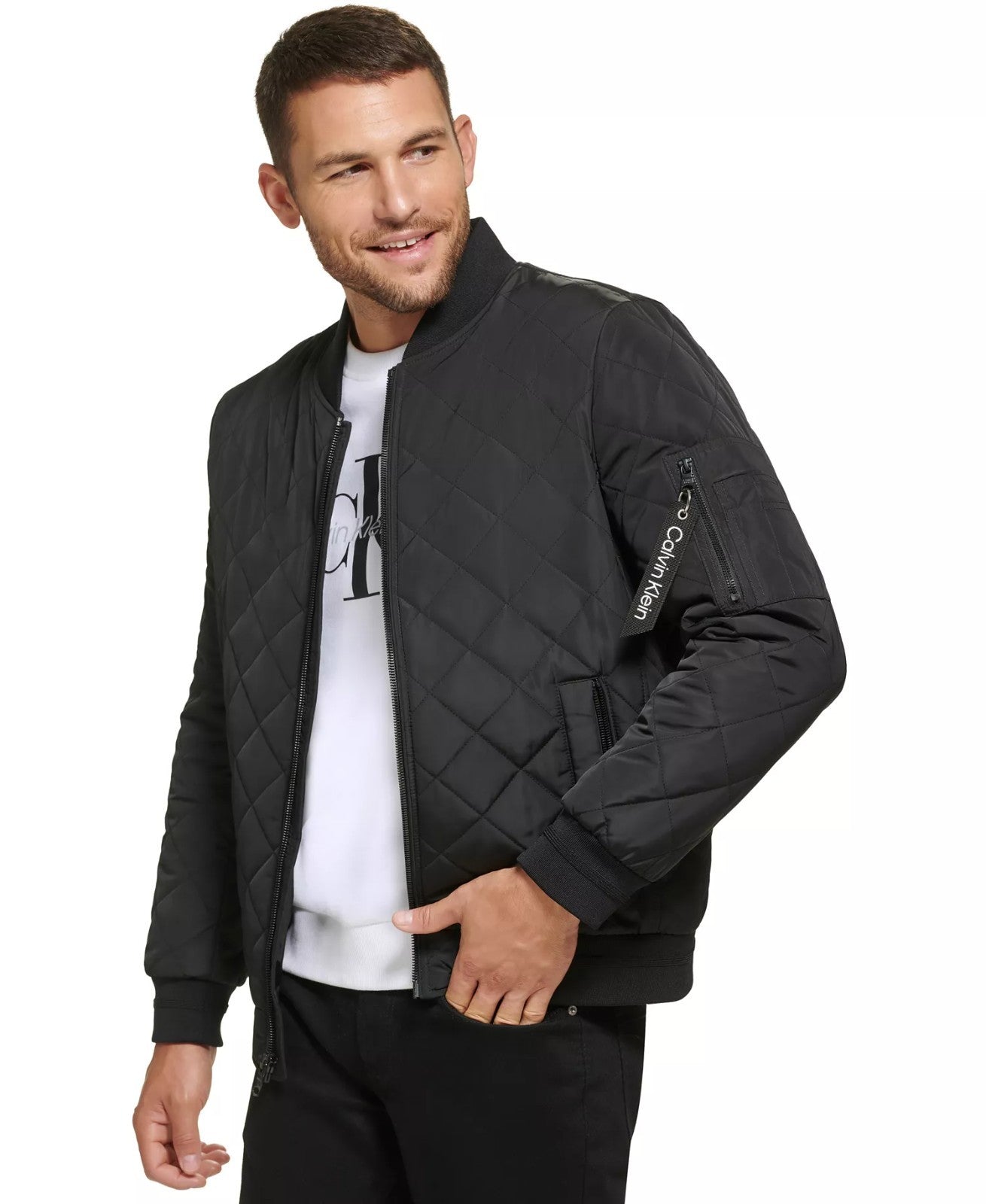 Calvin Klein Men's Quilted Baseball Jacket with Rib-Knit Trim New With Tags!
