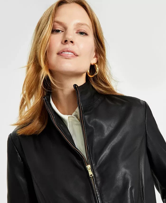 Cole Haan Women's Wing Collar Leather Jacket Size XS