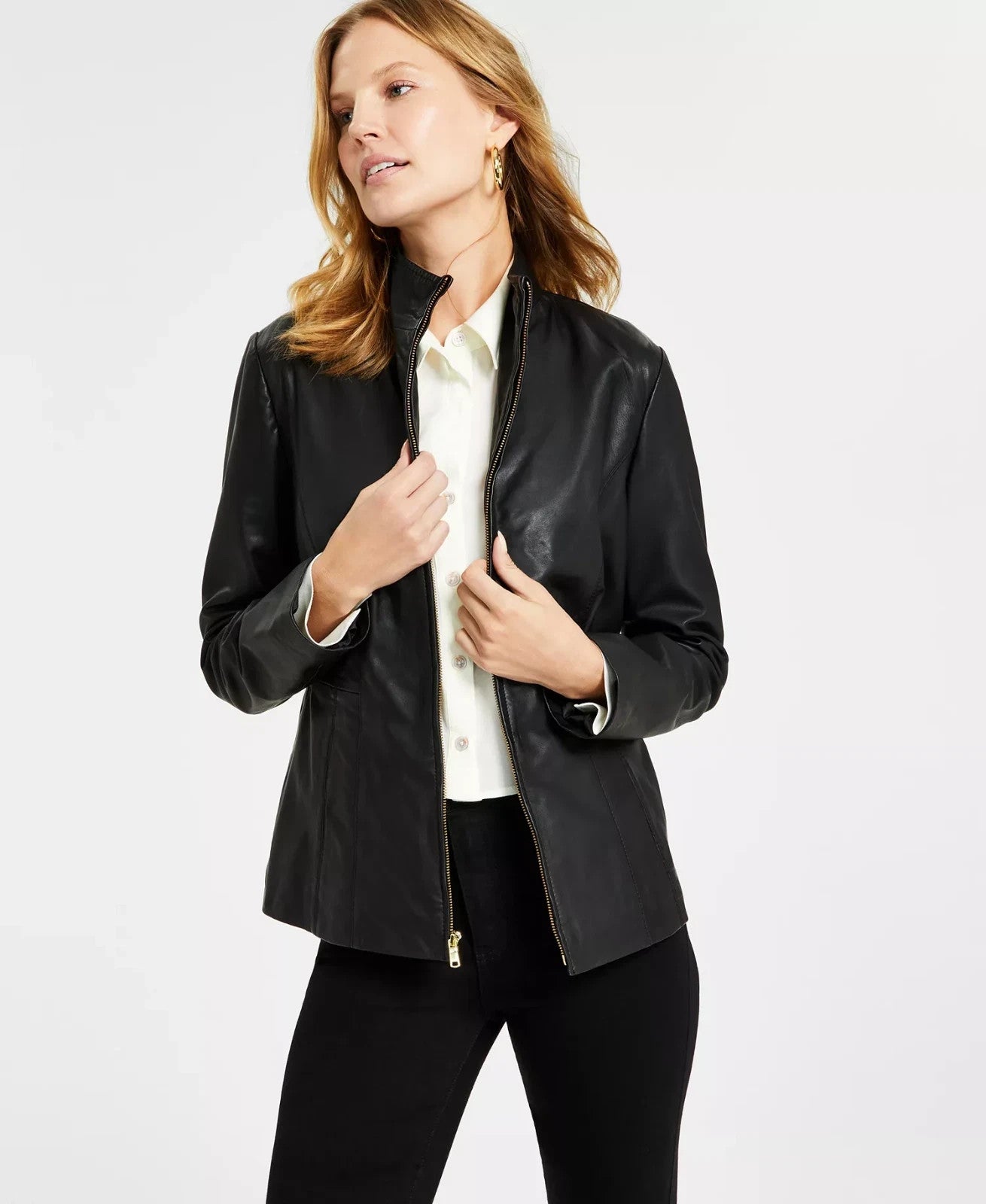 Cole Haan Women's Wing Collar Leather Jacket Size XS