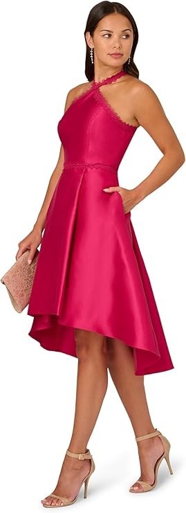 Adrianna Papell Women's Halter Hi Low Mikado Dress