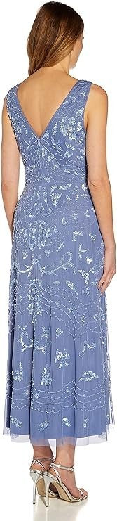 Adrianna Papell Womens Beaded Ankle Length Dress