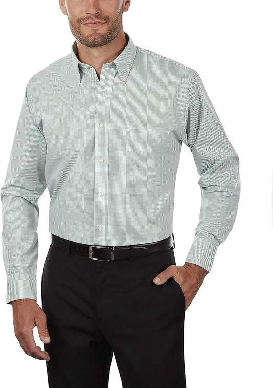 Van Heusen Men's Regular Fit Gingham Button Down Collar Dress Shirt Green Chico
