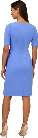 Adrianna Papell Women's Draped Knit Crepe Dress, Precious Peri, 10 New with Tags