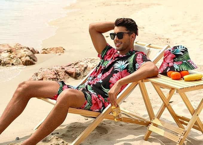 COOFANDY Men's Hawaiian Matching Set Summer Beach 2 Piece Outfits New with Tags!