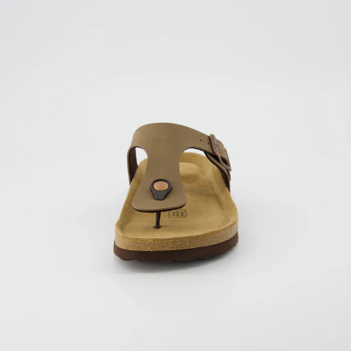CUSHIONAIRE Leah Cork Footbed Thong Sandal Brown Size 8.5M