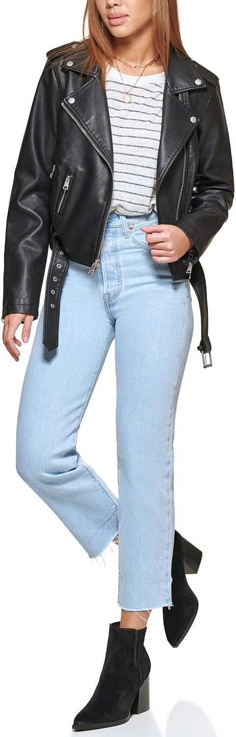 Levi's Women Faux Leather Belted Motorcycle Jacket Size Small Brand New!