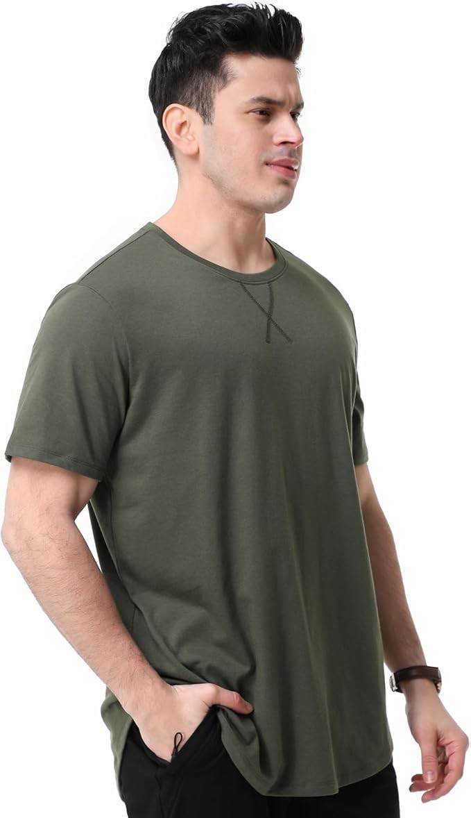 Mens T Shirts Casual Hipster Hip Hop Longline Crewneck Tee Shirts