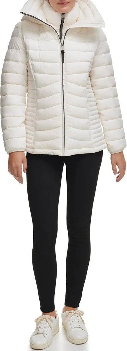 DKNY Women's Bibbed Packable Puffer Coat Pearl Size XL
