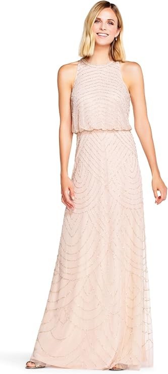 Adrianna Papell Womens Halter Blouson Beaded Gown 12 New with Tags!