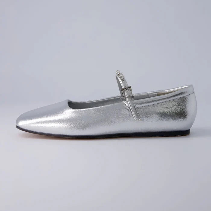 CUSHIONAIRE Women's Sleeper Mary Jane Flat Silver Embellished Size 8.5M New!