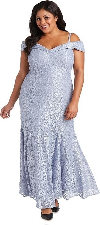 R&M Women's Embellished Full-Lenght Gown WIllusion V-Neck & Back Zipper Size 18W
